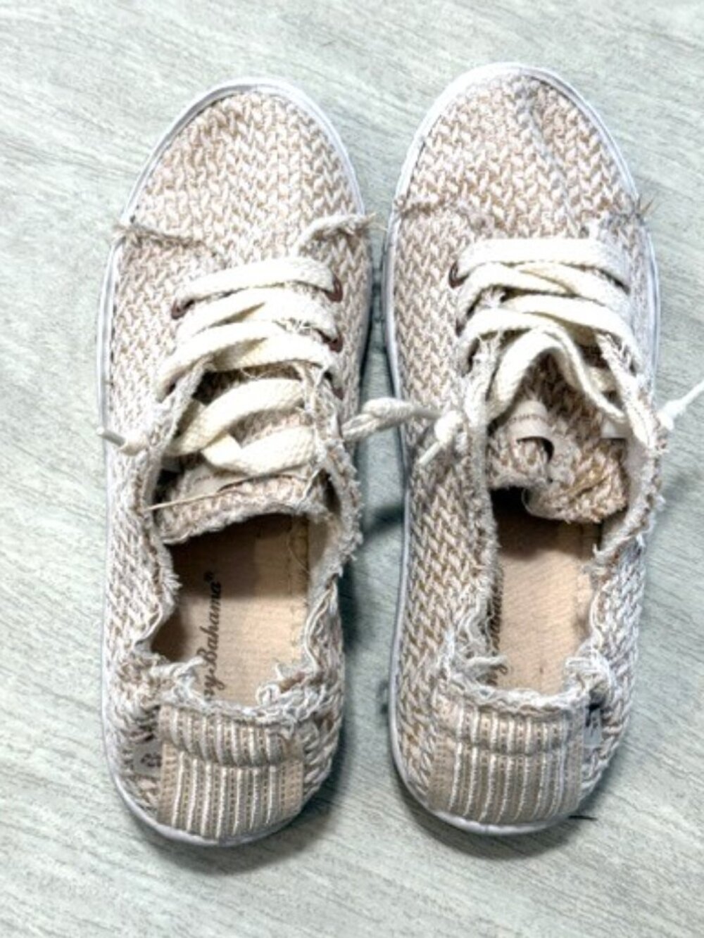 Tommy Bahama tan woven sneaker.